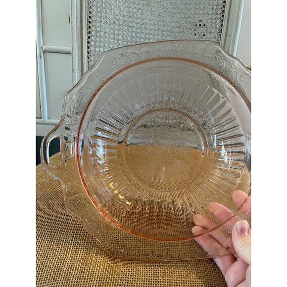 Hocking Glass Co Mayfair Pink Depression Glass Serving Bowl w/ handles, 11" - Picture 5 of 6